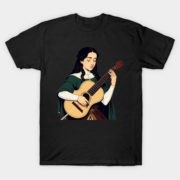 Serene bard playing a song on her guitar T-Shirt by CursedContent